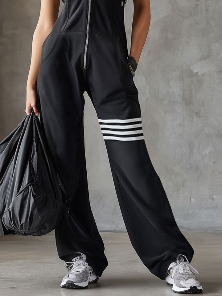 Women's sporty striped one-piece jumpsuit – full body