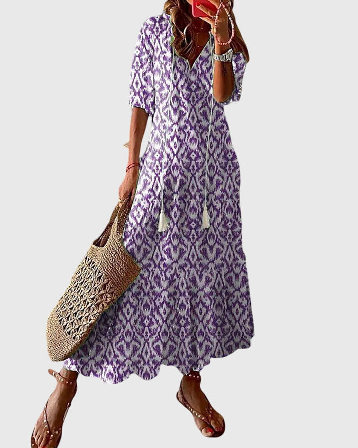 Amalia Boho Vintage Dress — back view