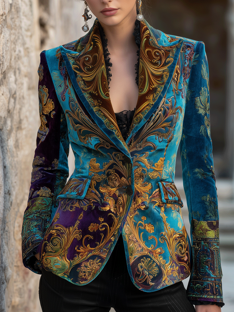 Luxury baroque velvet tailored blazer front view