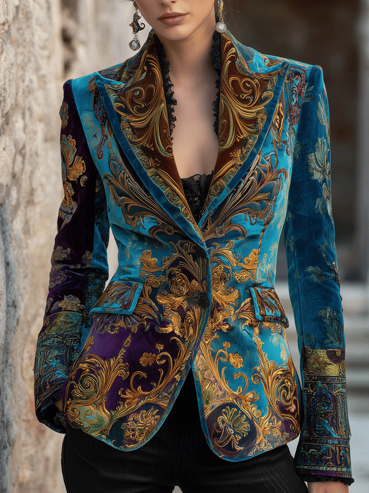 Luxury baroque velvet tailored blazer front view