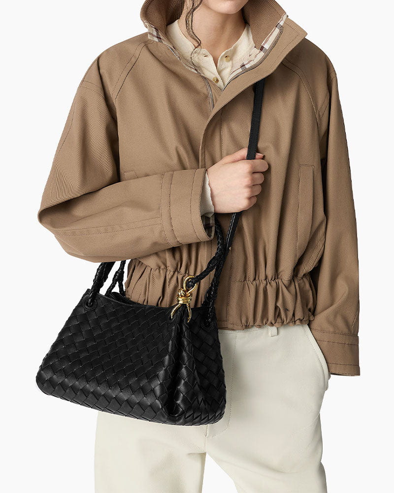 Medium Intrecciato Leather Shoulder Bag with Metal Knot Detail