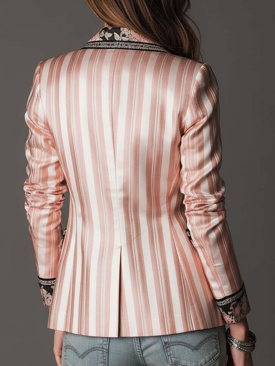 Satin stripe blazer detail close-up