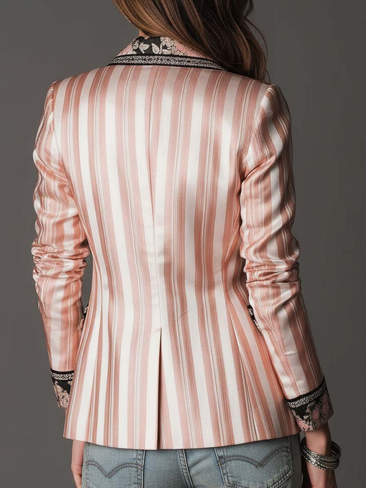 Satin stripe blazer detail close-up