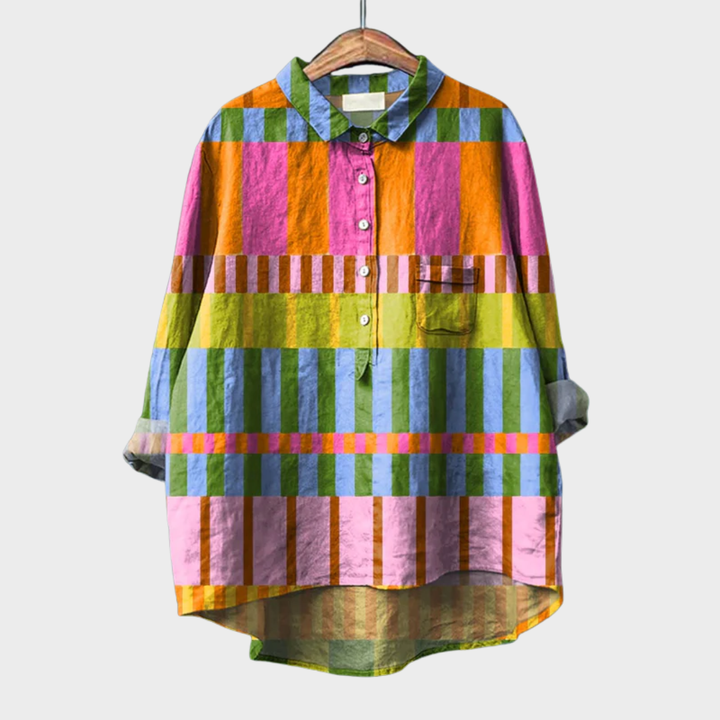 Megan Colourful Summer Blouse — front view