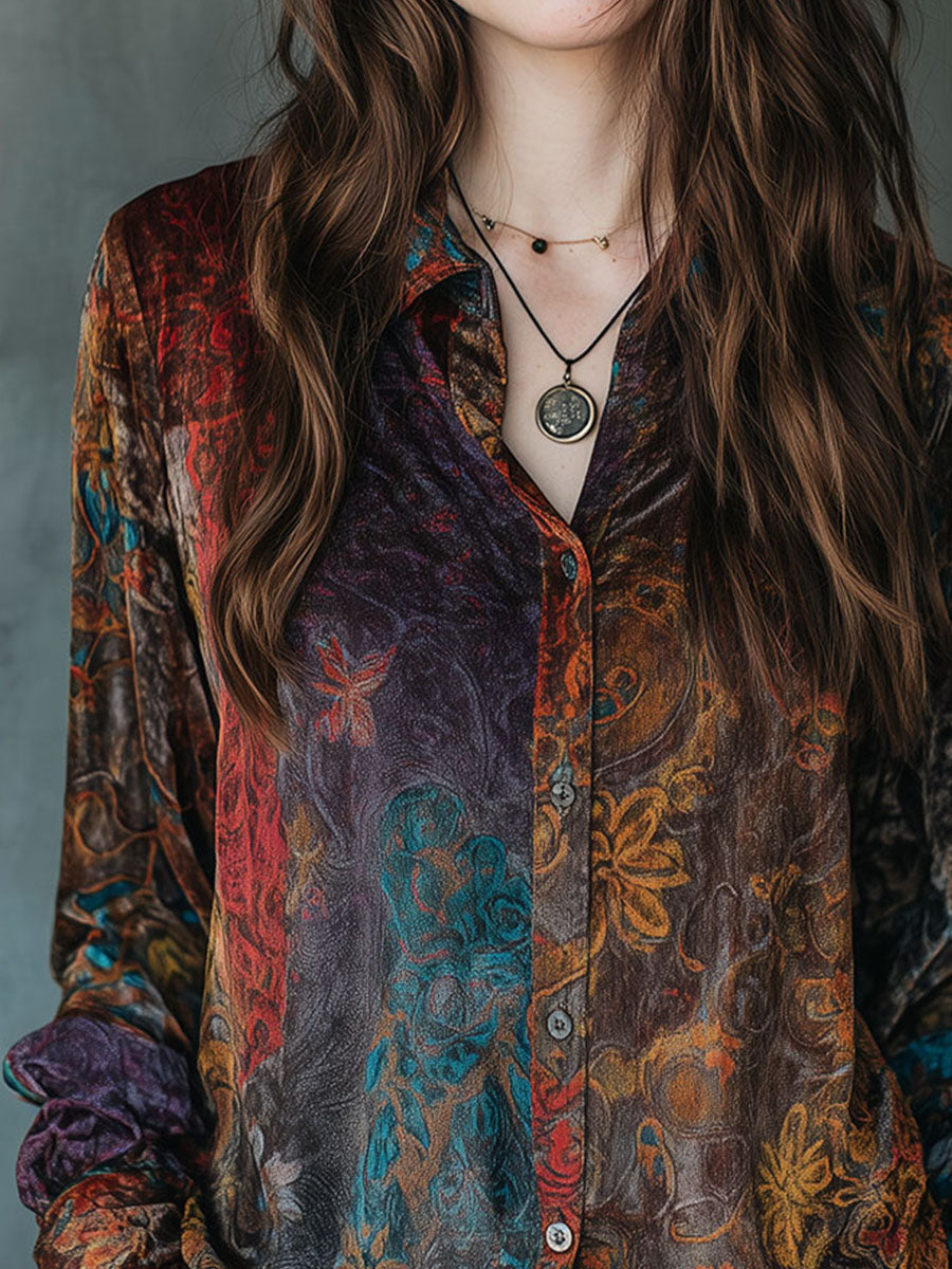 Velvet floral shirt side view