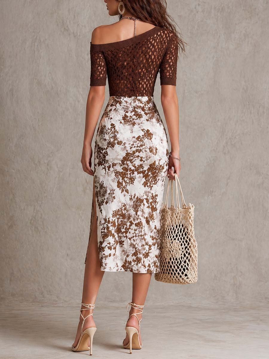Crochet off-shoulder floral skirt co-ord back view