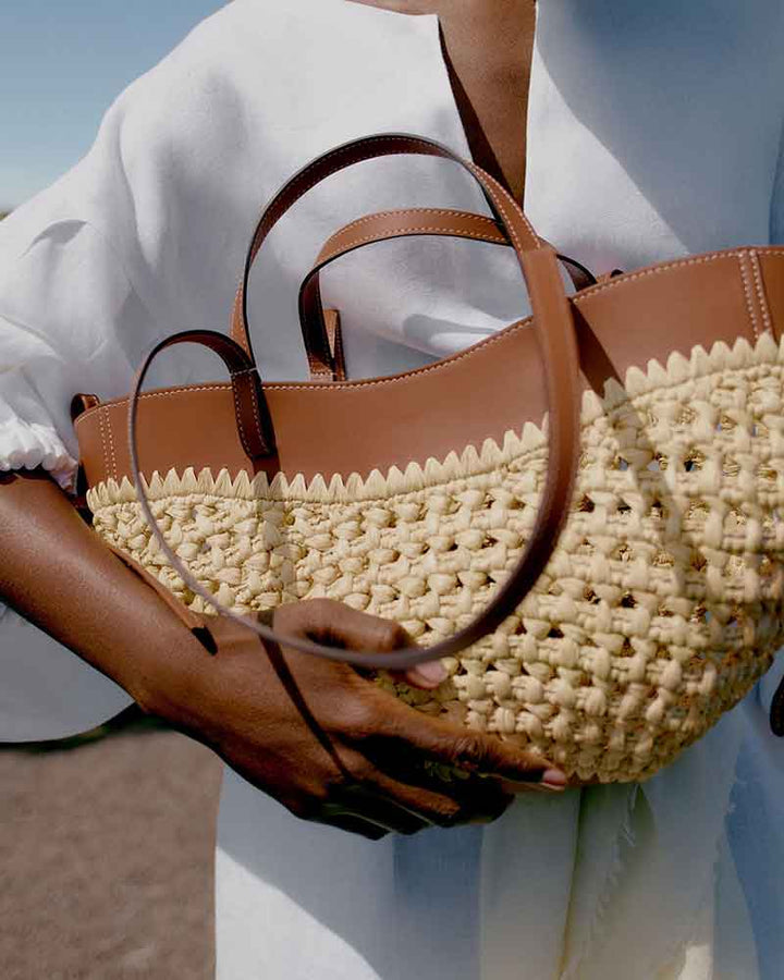 Women's Chic Mini Raffia Top Handle Bag