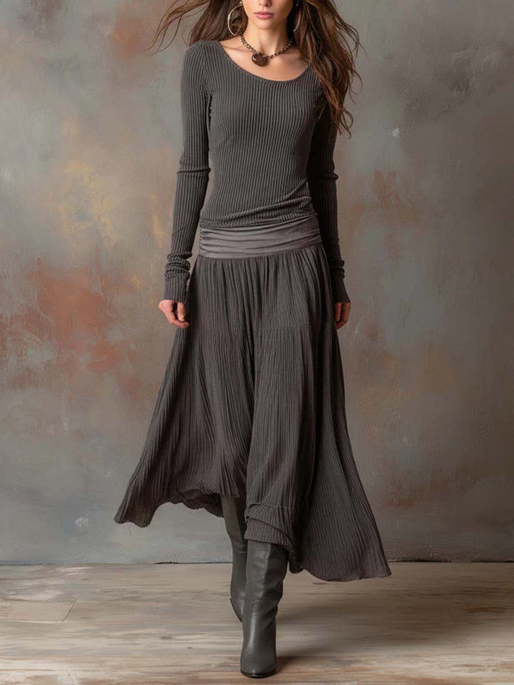 Charcoal ribbed knit maxi dress side view