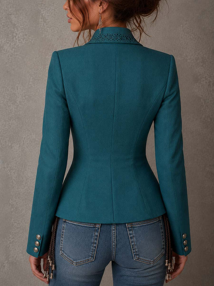 Cropped lace panel blazer back view