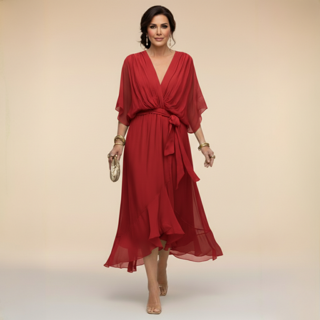 Bella - Flowing V-Neck Silhouette Dress — full length view