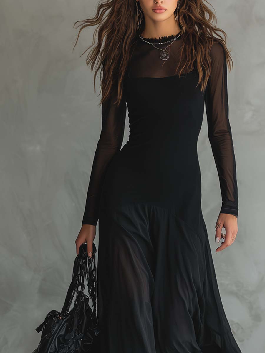 Retro sheer maxi dress back view