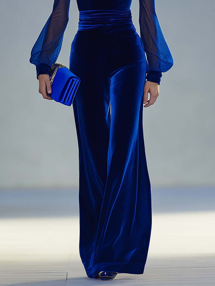 Women's elegant velvet jumpsuit – detail close-up