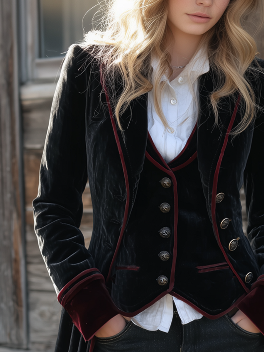 Vintage velvet long jacket full length view
