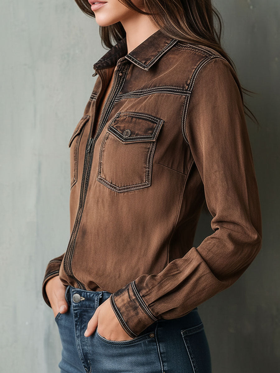 Contrast stitch utility jacket back view