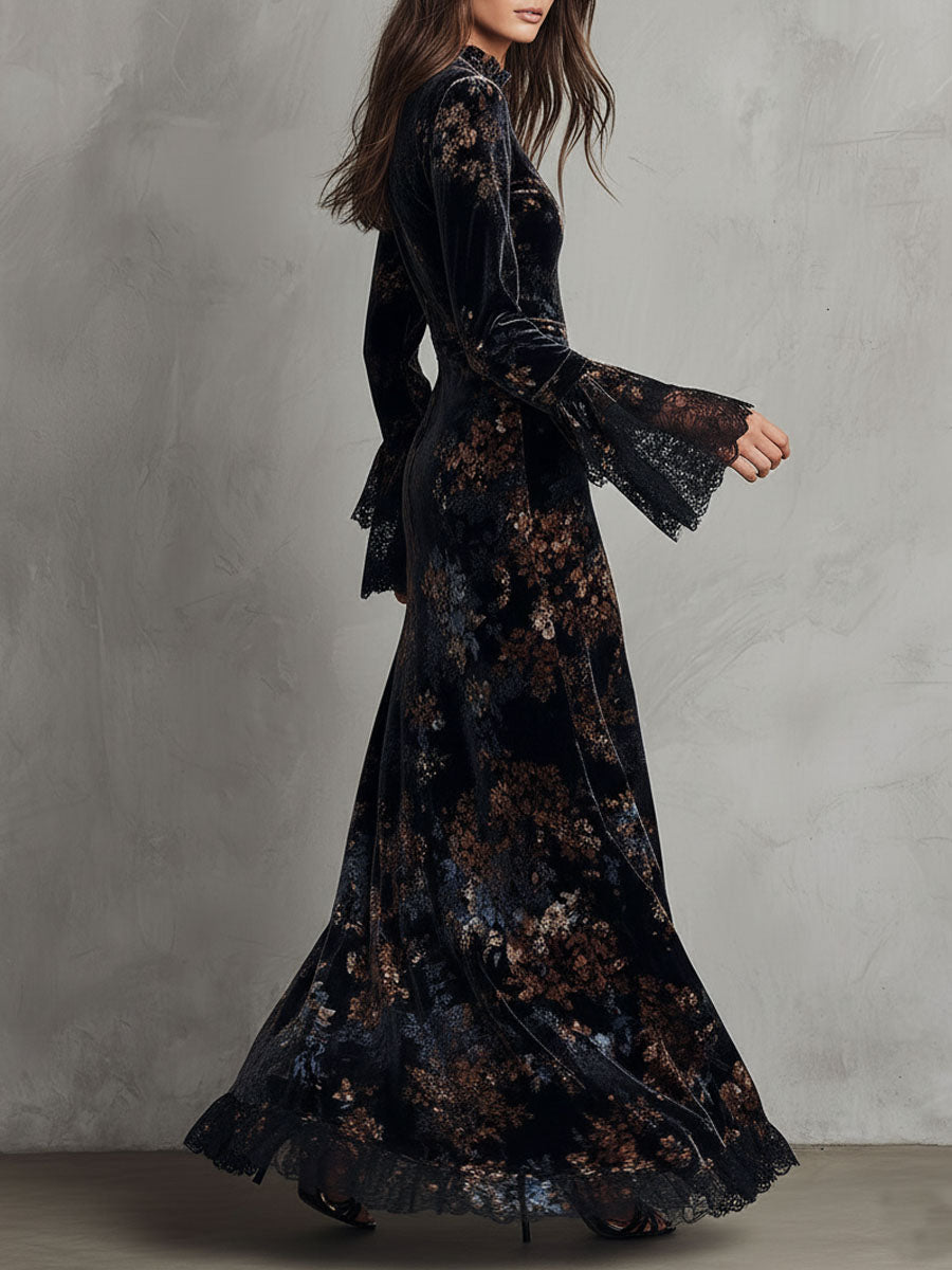 Velvet floral gown back view
