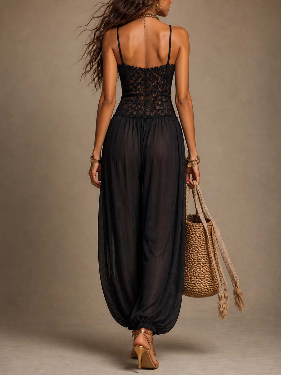 Lace chiffon harem jumpsuit back view
