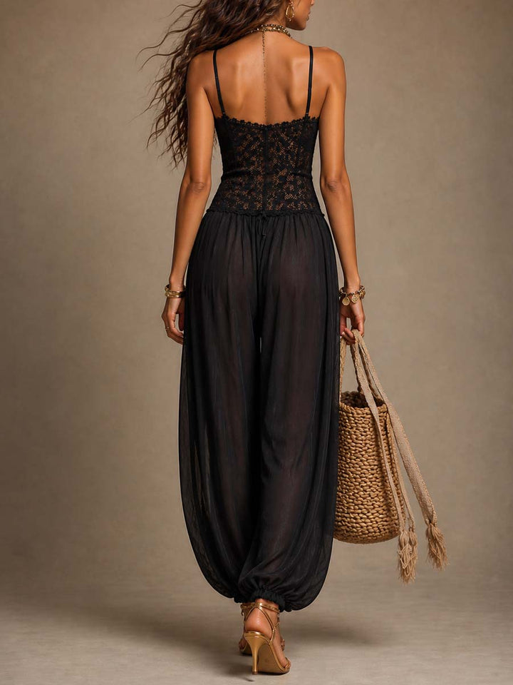 Lace chiffon harem jumpsuit back view