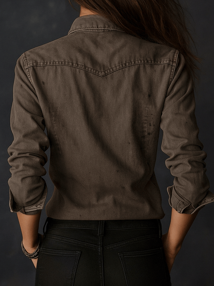 Taupe western slim shirt side view
