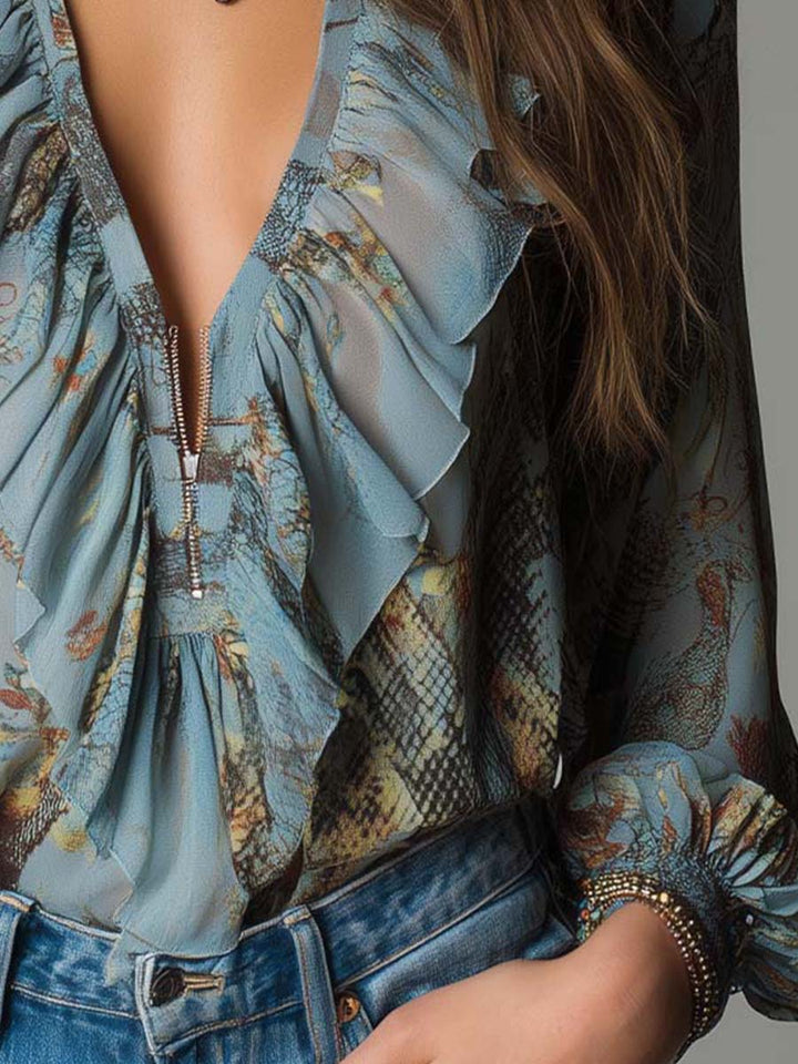 Snake floral chiffon blouse full length view