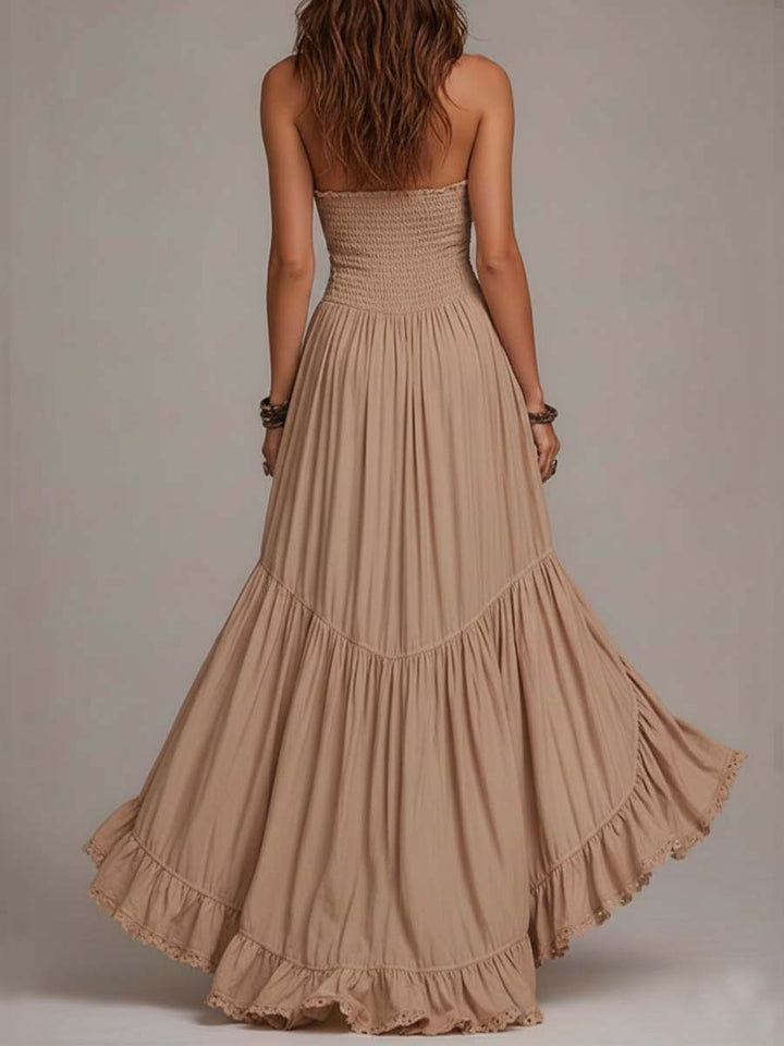 Boho corset tiered maxi dress back view