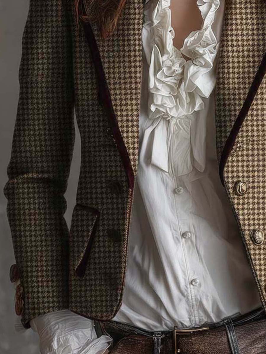 Vintage houndstooth tweed blazer full length view