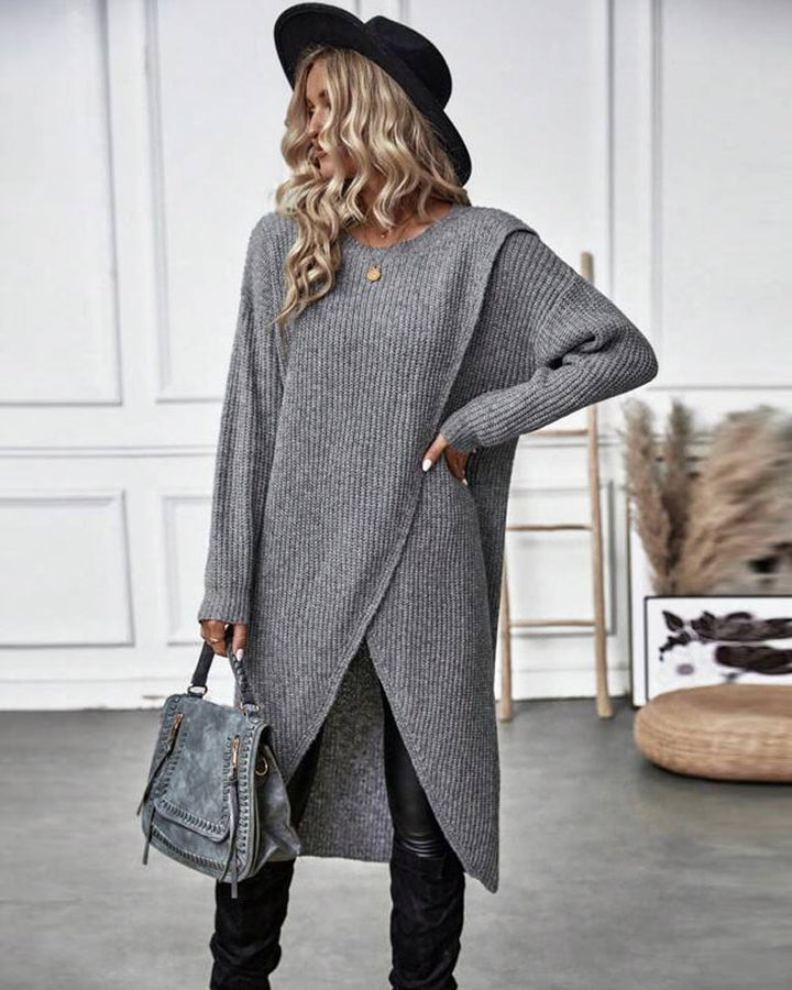 Addison Comfortable Irregular Style Sweater Dress — detail view