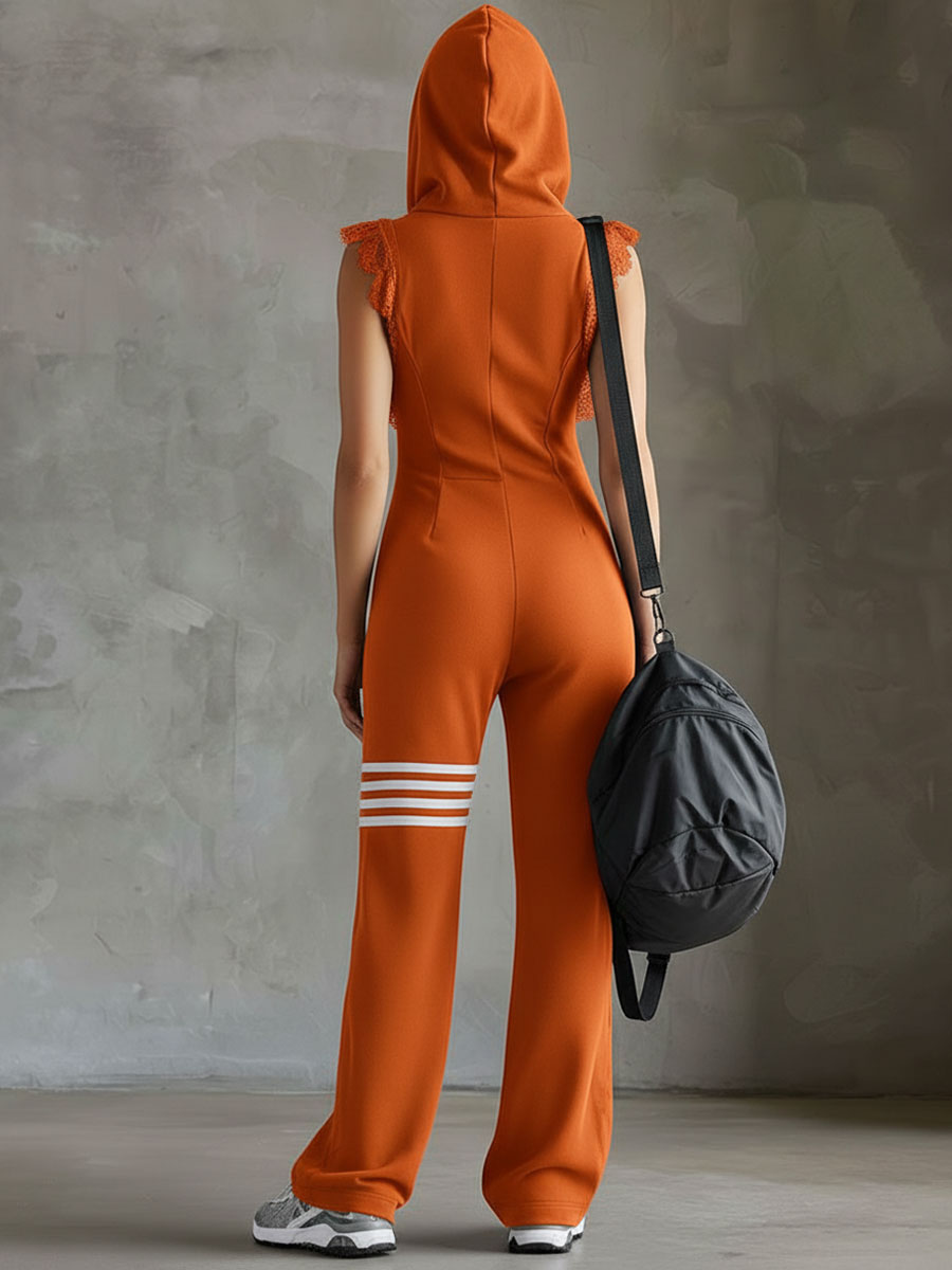Sporty hooded women's jumpsuit matching set