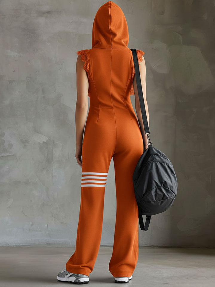 Sporty hooded women's jumpsuit matching set