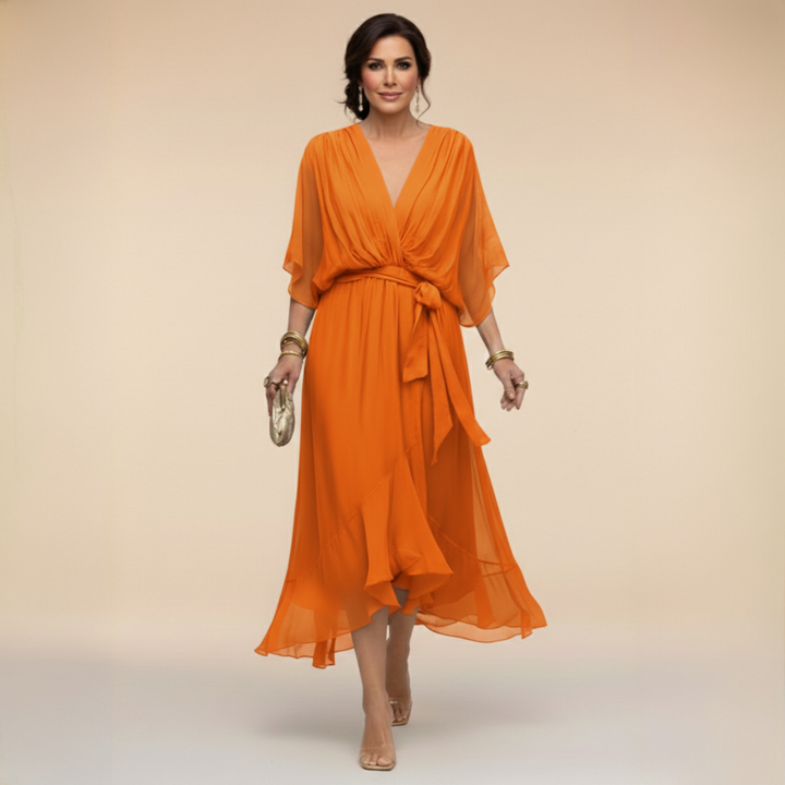 Bella - Flowing V-Neck Silhouette Dress — model shot