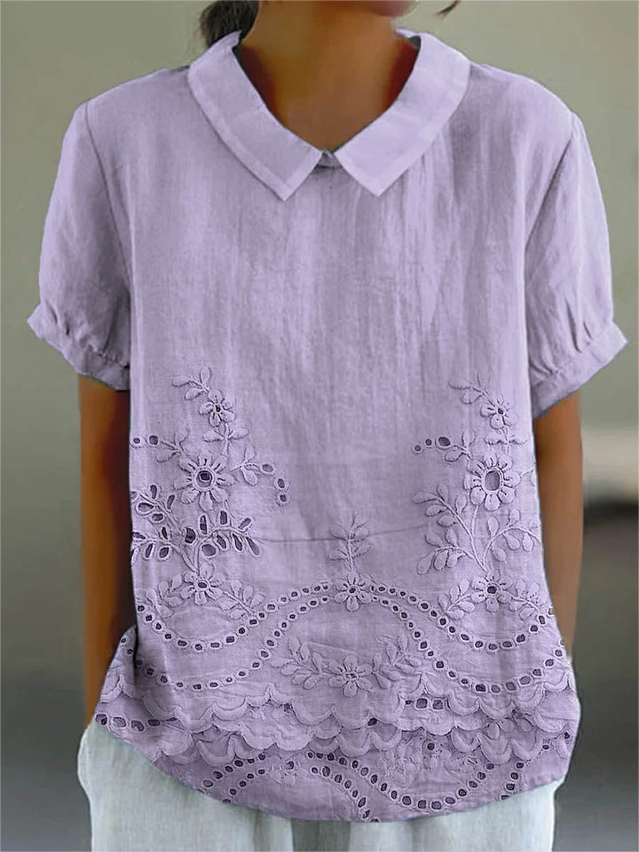 Lily Floral Embroidered Shirt — close-up view