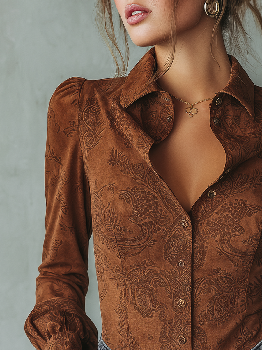 Paisley eco suede blouse detail view