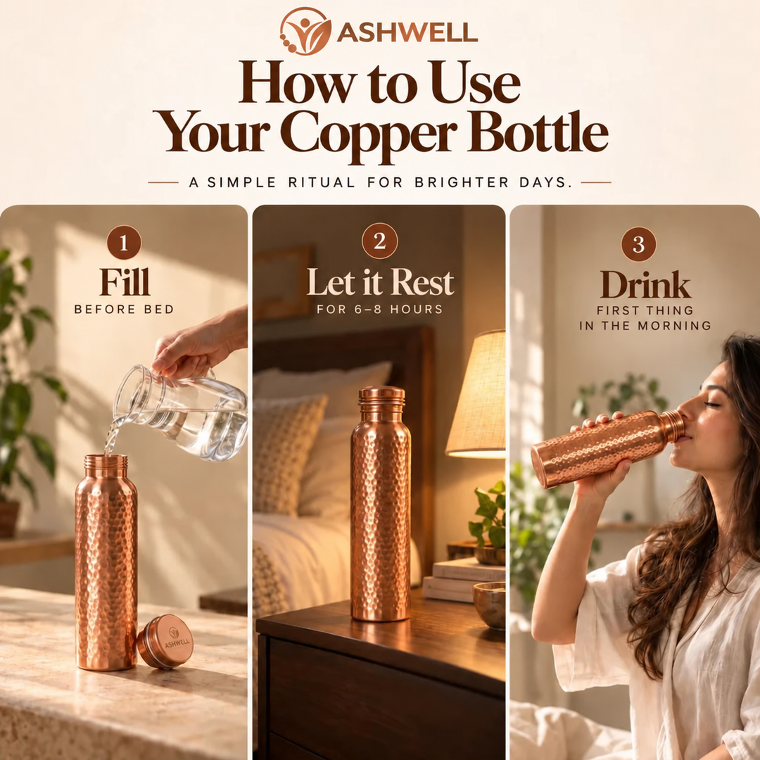 Ashwell copper water bottle as part of a daily wellness ritual