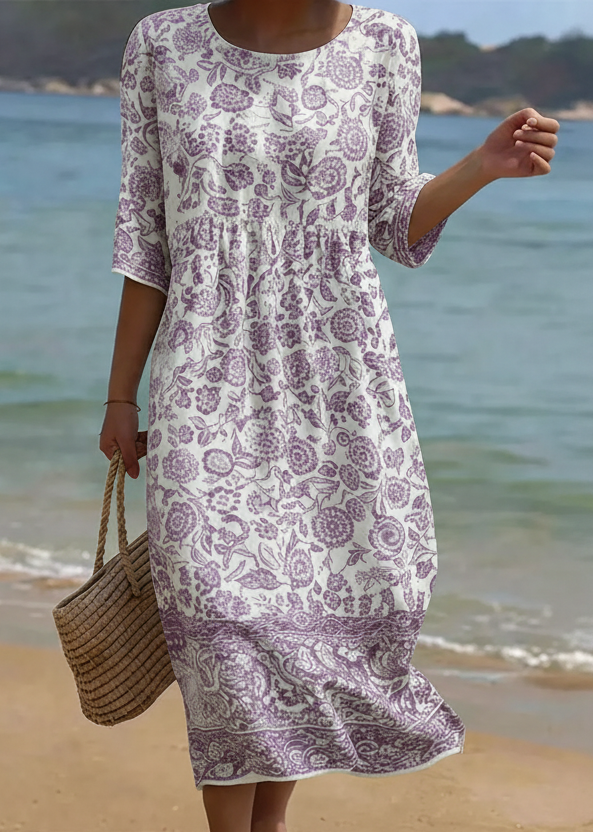 Lavender Elegant Floral Pattern Maxi Dress — front view