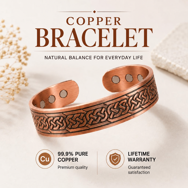 Pure copper adjustable cuff bracelet by Ashwell, studio product photo