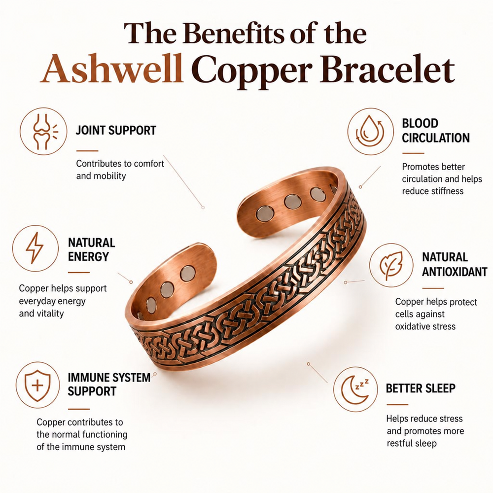Pure copper bracelet shown worn on the wrist