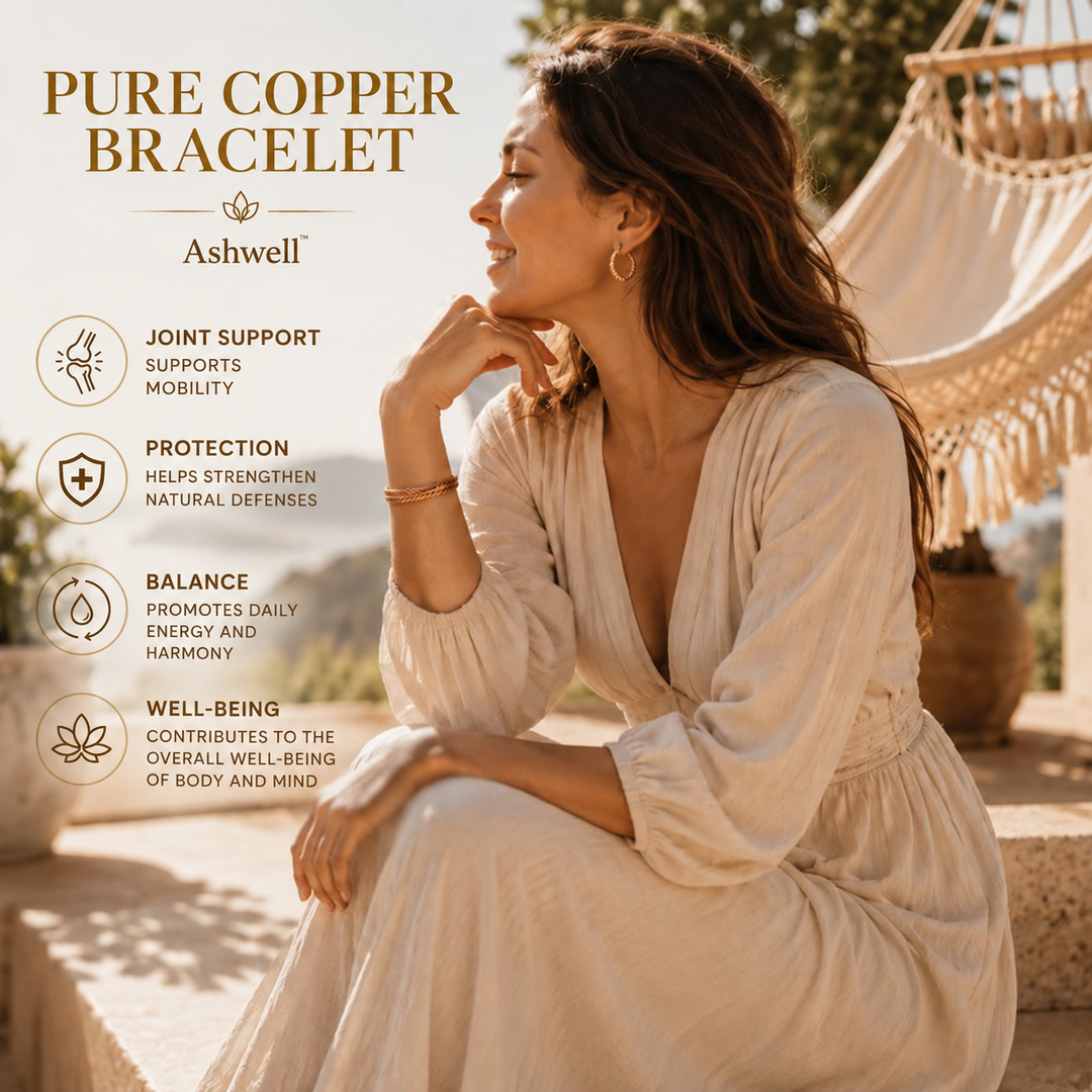 Pure copper Tree of Life bracelet shown on wrist, lifestyle photo
