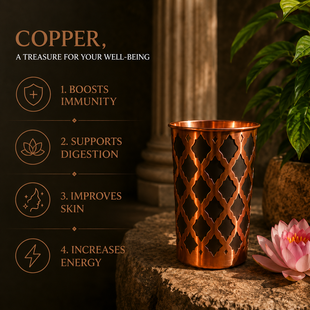 Copper Diamond glass tumbler presented in a styled product photo.