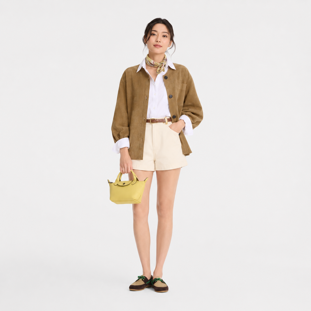 Longchamp Le Pliage Xtra XS Leather Top Handle Bag Lime Lemon Yellow Lifestyle