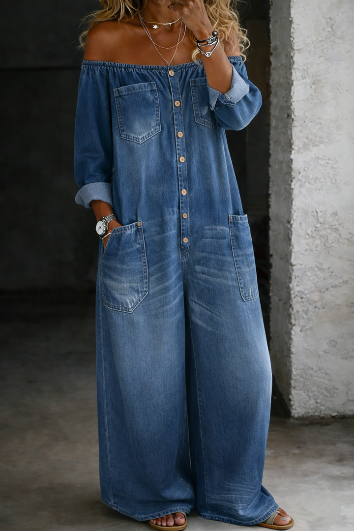 Elena Denim Jumpsuit — front view