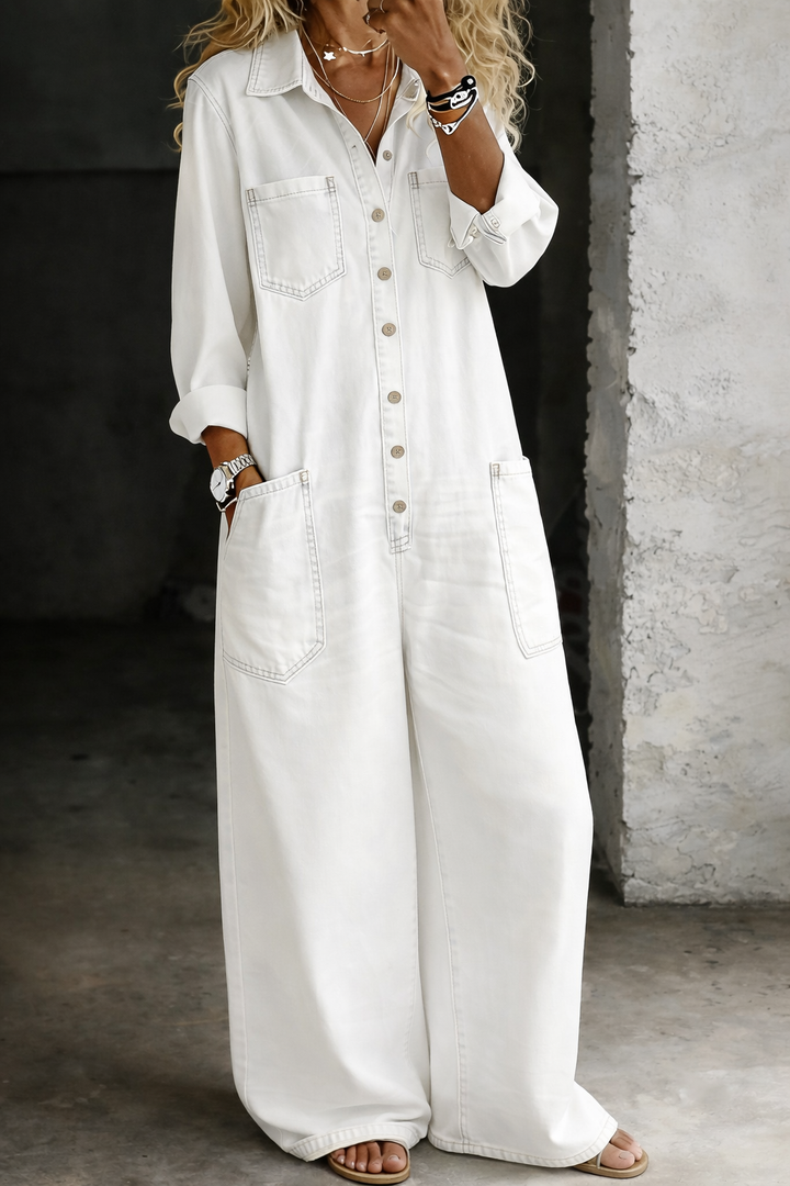 Lena Denim Jumpsuit — close-up view