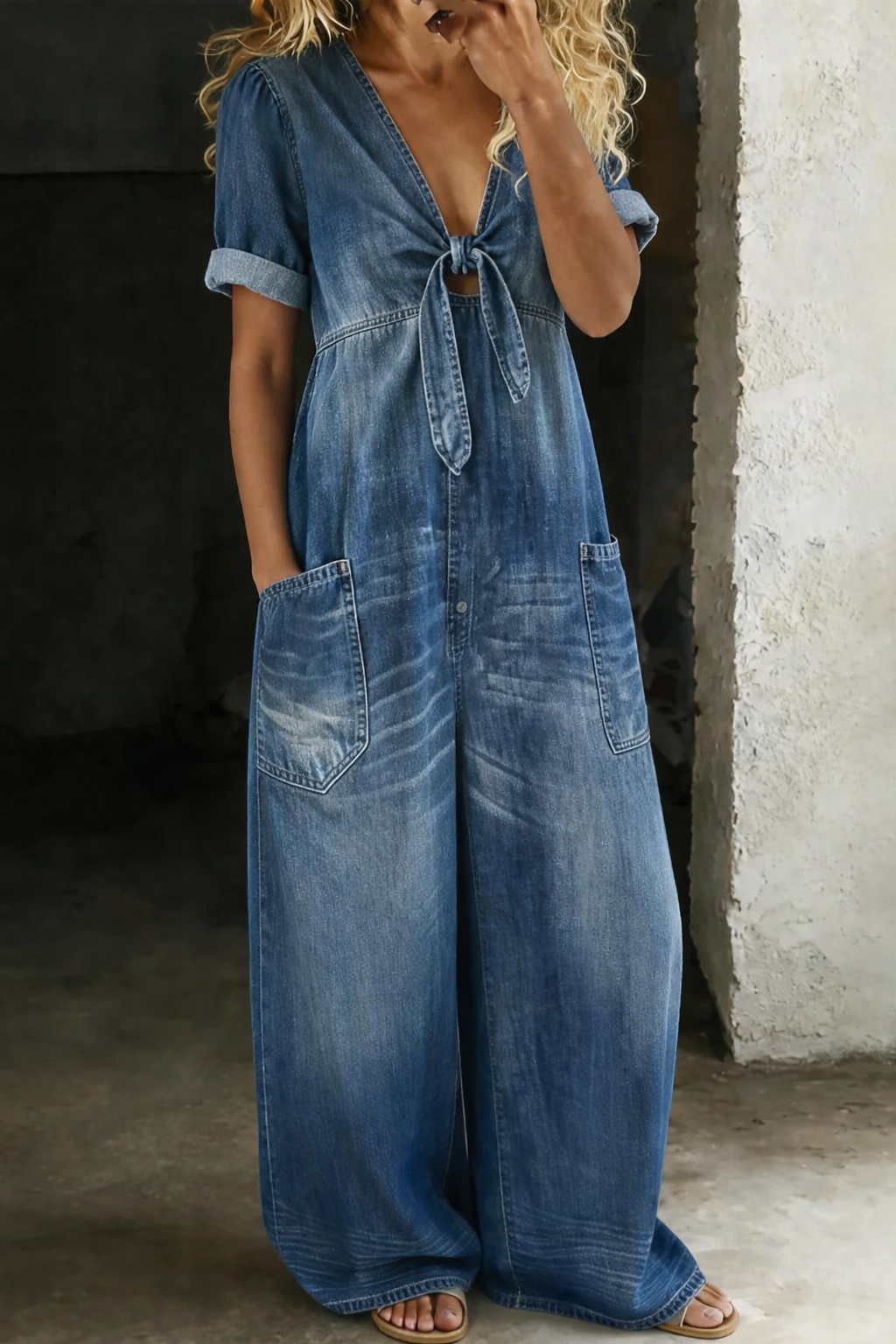 Maya Denim Jumpsuit — front view