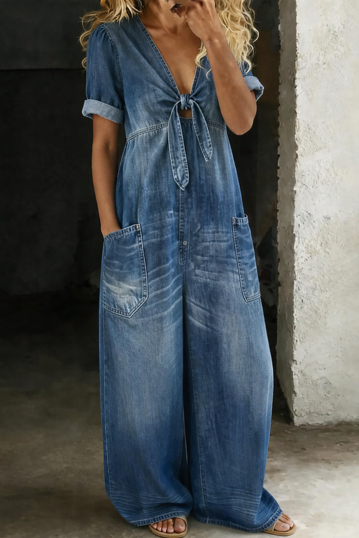 Maya Denim Jumpsuit — front view