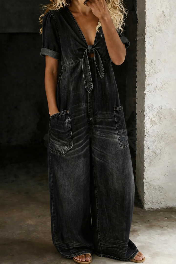 Maya Denim Jumpsuit — back view
