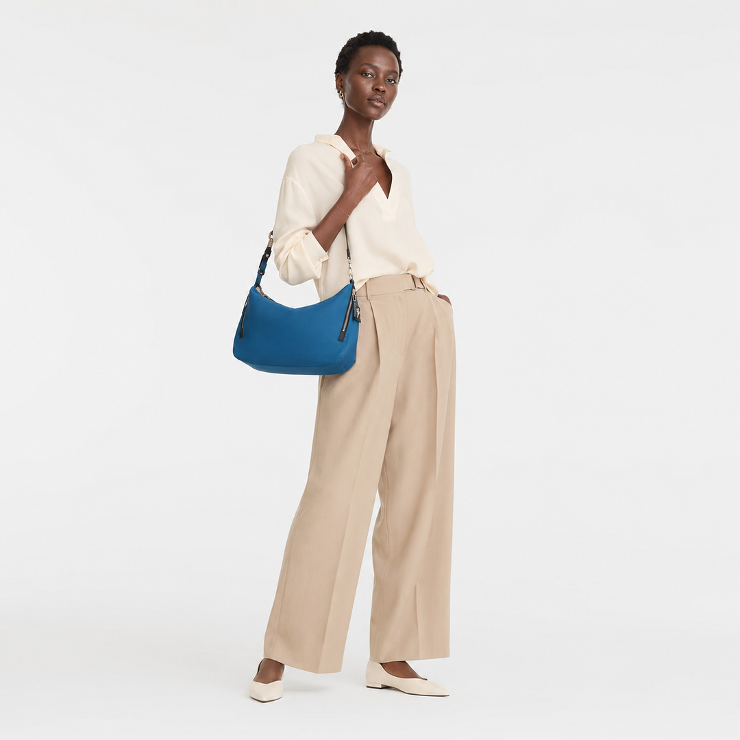 Longchamp Le Pliage Energy Medium Crossbody Tote Clay Beige front view recycled nylon
