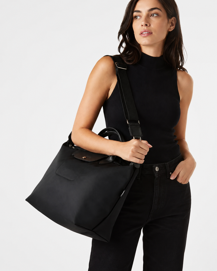 Longchamp Le Pliage Energy L Top Handle Crossbody Bag Black worn crossbody