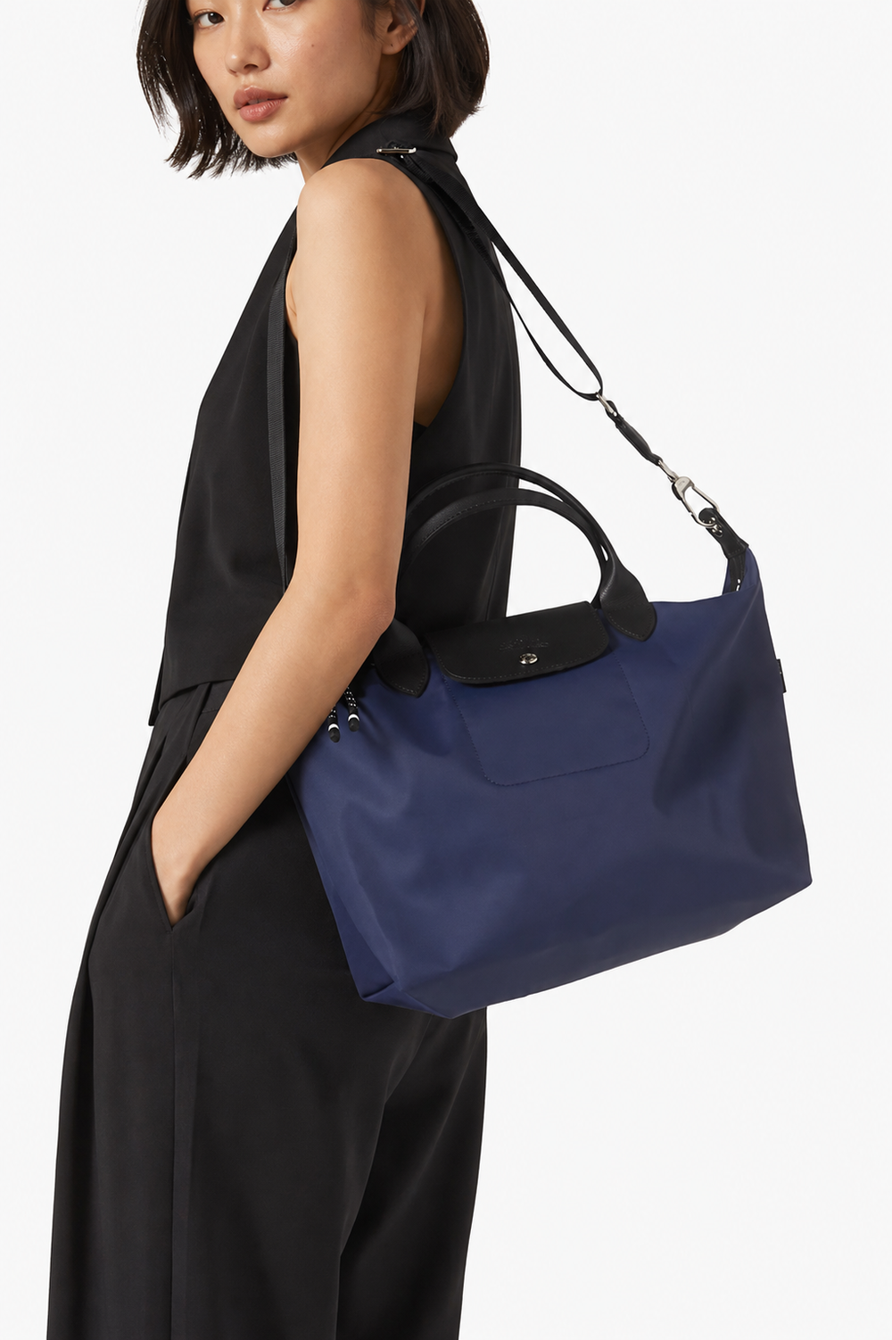 Longchamp Le Pliage Energy L Bag Ink Blue — lifestyle styled