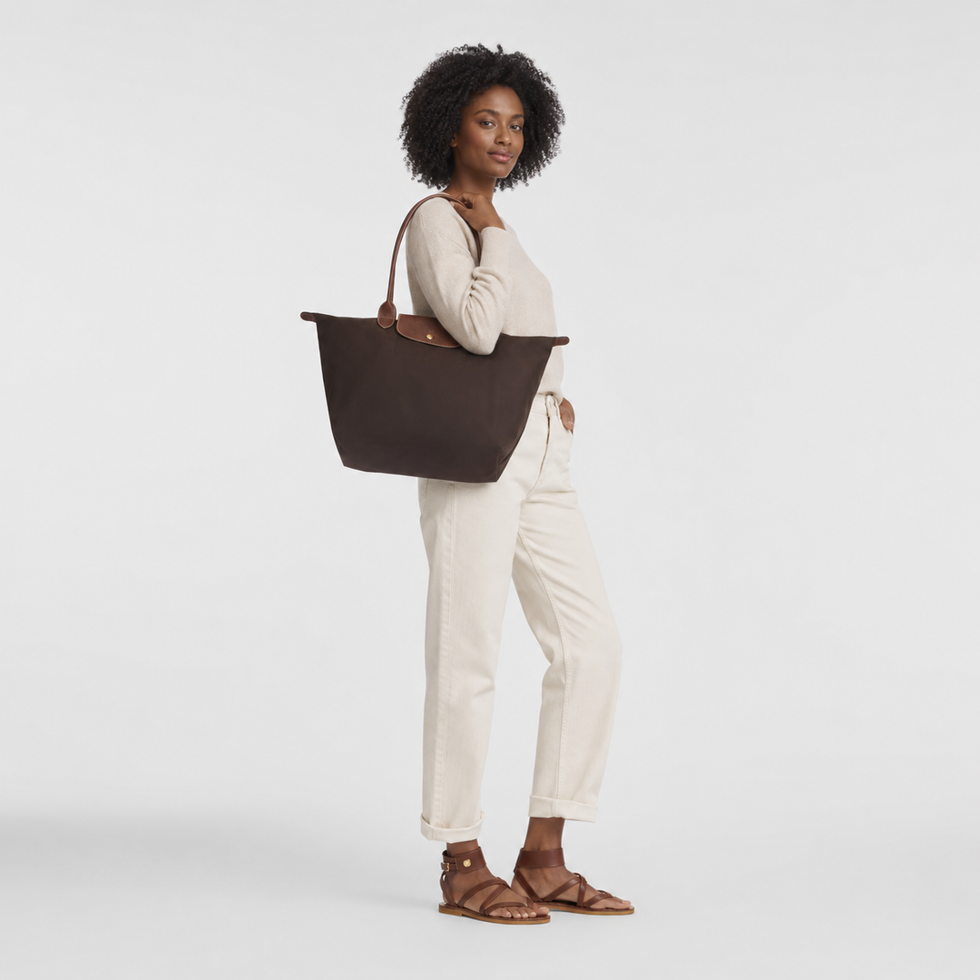 Longchamp Le Pliage Medium Tote Bag Ebony Dark Brown Lifestyle