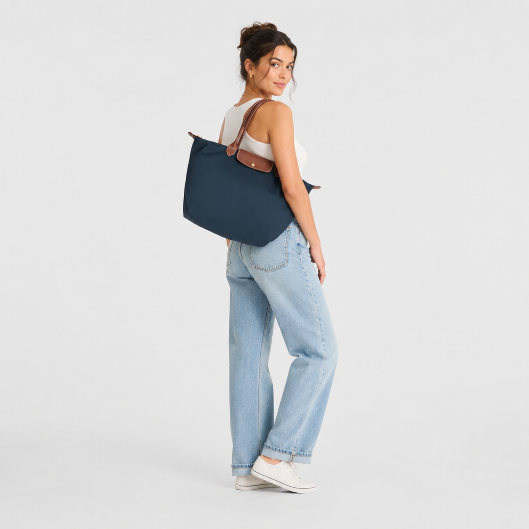 Longchamp Le Pliage Medium Tote Bag Navy Blue Lifestyle