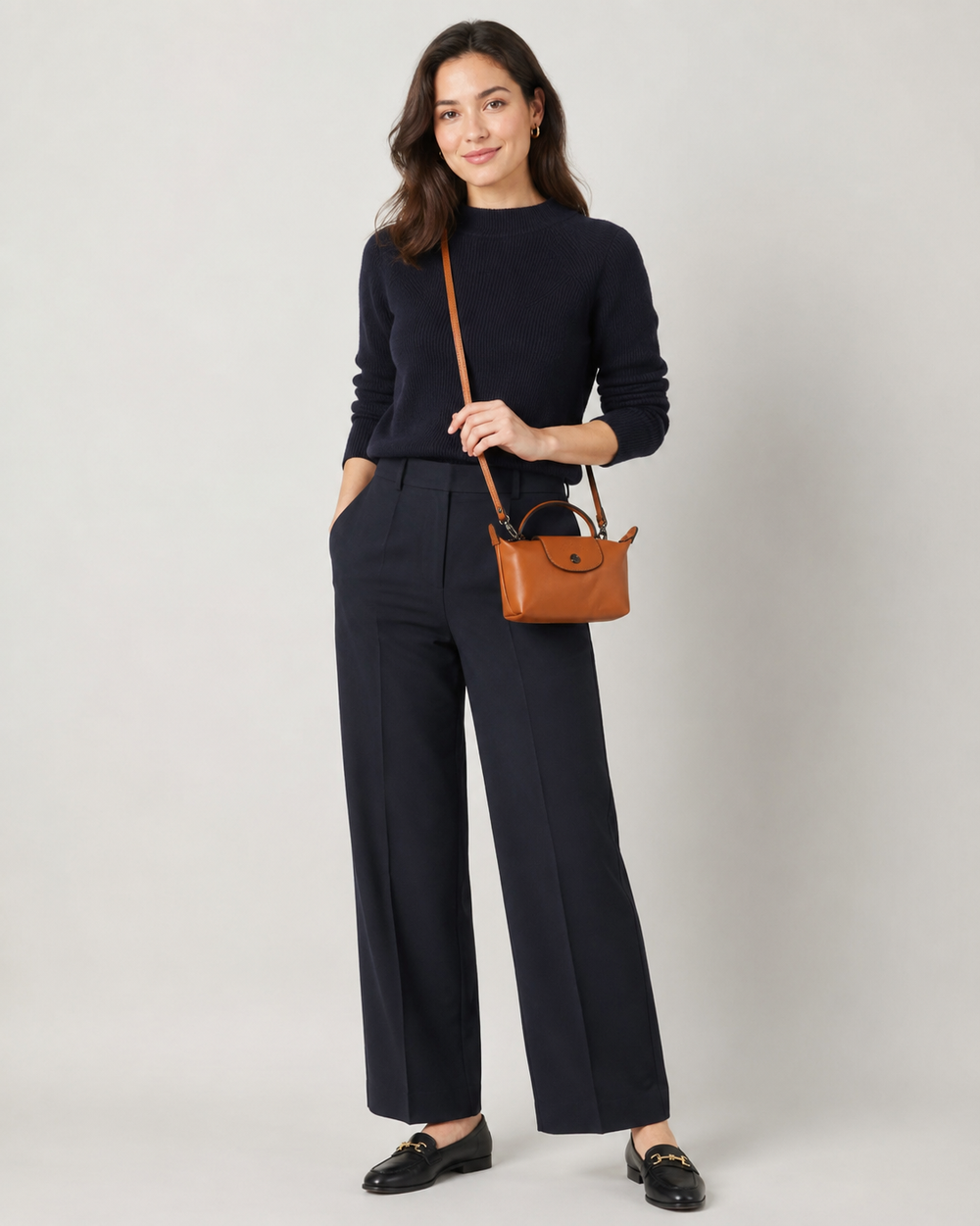 Longchamp Mini Leather Bag Brown — lifestyle shot