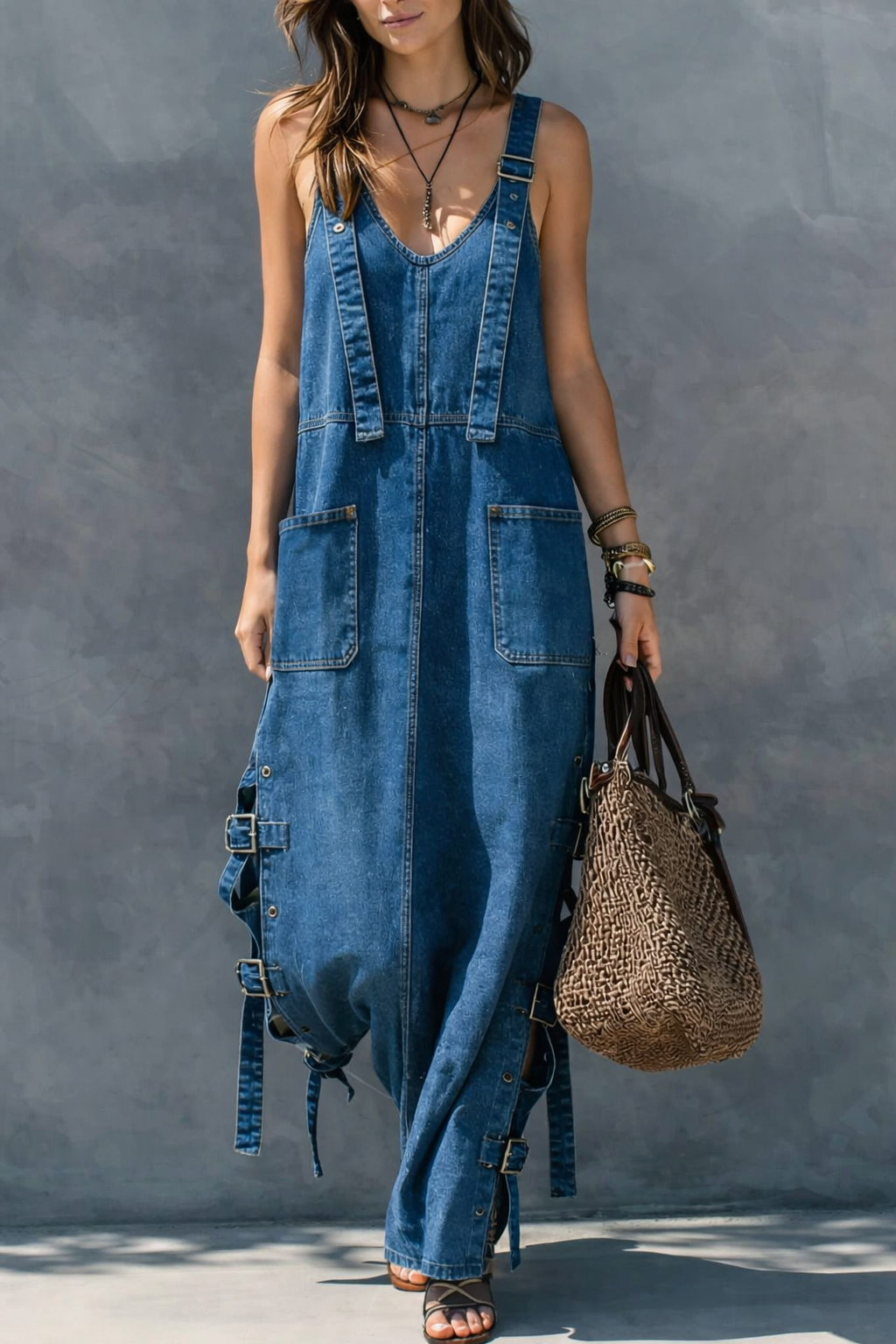 Harper Denim Jumpsuit — front view